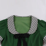 1950s Green Vintage Plaid Patchwork Bowknot Button Up Robe Retro Dresses