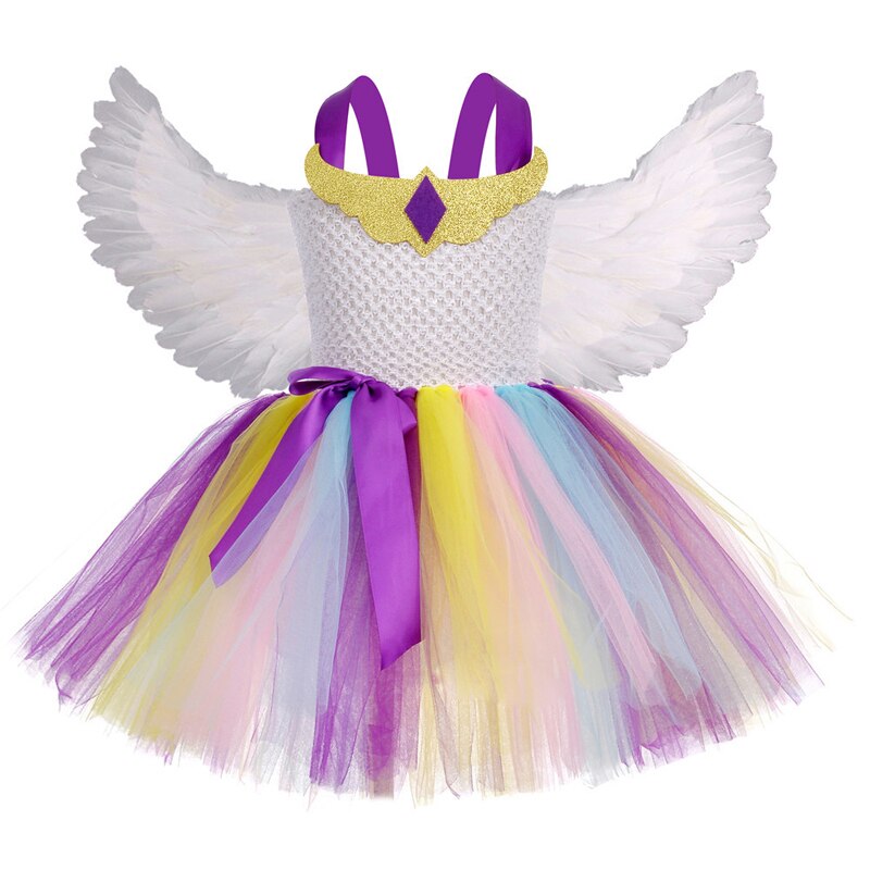 Princess Celestie Cosplay Tutu Dress for Girls New Year Costume for Kids Girl Unicorns Dresses with Angel Wings Children Clothes