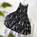 Woman High Waist Print Black A-Line Pleated Skirts Mujer Faldas Femme Jupes Streetwear