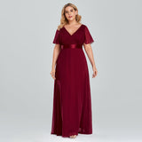 Plus Size Evening Dresses Long Elegant A Line V Neck Ruffles Chiffon Formal Wedding Party Dress