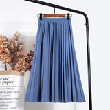 Women Vintage New Fashion Korean Skirt Elastic High Waist Pleated Leisure Retro Skirt Female Streetwear Luxury Faldas Clothes