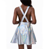 Glitter Laser Hologram A-line Gradient Color Sexy Backless Sleeveless Mini Dress