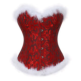 Christmas Feathers Corsets For Women Miss Santa Bustier Corset Overbust Corselet Lingerie Burlesque Costume Plus Size