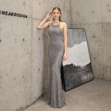 Sleeveless Tassels Evening Dress Halter-Neck Formal Dress For Women Backless Long Robe De Soriee Sequin Prom Mermaid Party Dress