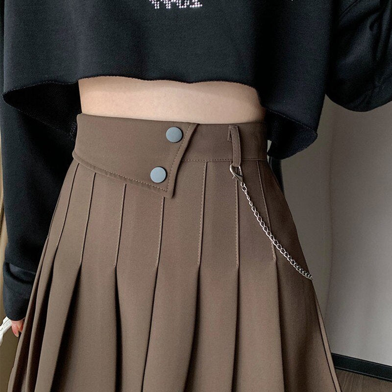 High Waist Pleated Mini Skirts Spring Korean Style Solid Color All-match Ladies A-line Short Skirt