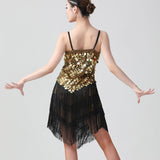 1920s Charleston Flapper Girl Fancy Dress Fringe Sequin Dress Sexy V-Neck Spaghetti Strap Party Latin Dance Costume