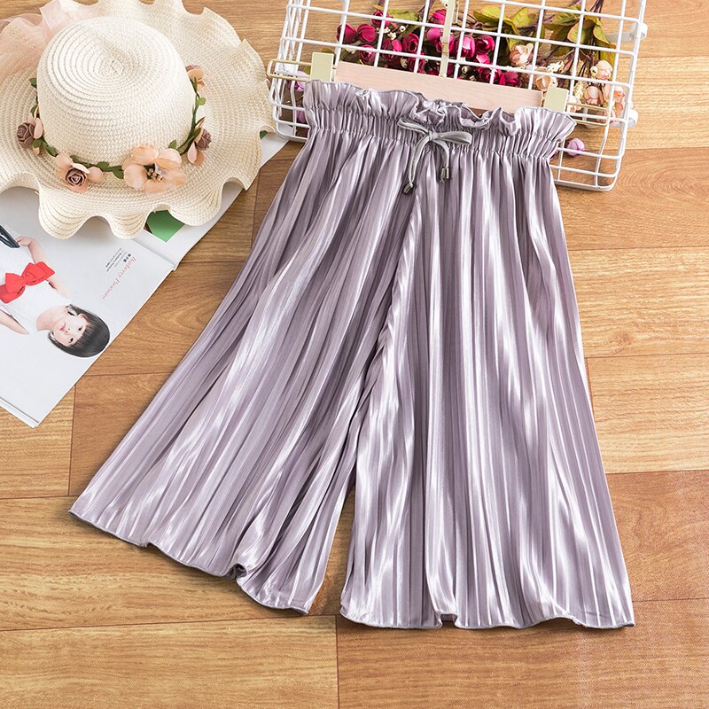 Kids Pants For Girls Summer Anti-mosquito Thin Wide Leg Pant Children Solid Color Elastic Waist Cropped Loose Breathable Trouser