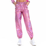 Shiny Holographic Pants Loose High Waist Metallic Trousers Dance Performance Hip Hop Pants Streetwear Joggers