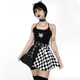 Punk Skirt Gothic Plaid A Line Mini Skirts Harajuku Streetwear Sexy Plaid Patchwork Skirt E Girl Grunge Y2K Club Wear