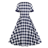 Button O Neck Plaid High Waist Retro Elegant Party Long Dresses for Women A Line Vintage Robe Cotton Dress