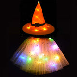 Women Kids Girl LED Glowing Light Up Witch Hat Skirt Wizard Cosplay Props Birthday Party Gift New Year Halloween Costume