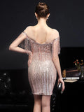 Off Shoulder Sexy Sequin Party Bodycon Dress Women Backless Evening Dress