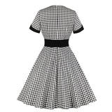 Plaid Vintage Short Sleeve High Waist Robe Pin Up Swing Retro Party Elegant Casual Dresses