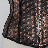 Steampunk Skull Print Faux Leather Underbust Corset Women Sexy Slim Body Shaper Corset Bustier Lingerie Top Pirate Costume Brown
