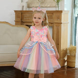 Kids Rainbow Dresses For Girls Princess Tutu Elegant Wedding Birthday Party Gown Children Christmas Unicorn Cosplay Clothes