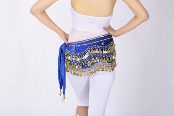 Women Belly Dance Wave Shape Velvet Hip Scarf With Silver Gold Coins Indian Dance 3 Rows Sequin Beading Wrap Belt Skirt