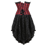 Women Sexy Floral Lace Overlay Corset Dress Victorian Vintage Overbust Corset Top With Gothic Asymmetrical High Low Skirt Set