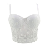 Lace Embroidery Floral Mesh Sexy Women Top Push Up Slim Cami Top Bralette Bra Corset Tops To Wear Out