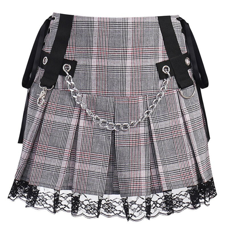 2022 Retro Vintage Plaid Pleated Mini Skirt High Waist Lolita Y2K Harajuku Ladies Kawaii Skirts Casual Cute Woman Short Skater