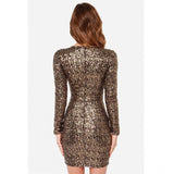 Women Gold Sequins Elegant Mini Short Bodycon Slim Pencil Club Party Christmas Sheath Dress