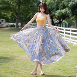 Womens printing 720 Big-Swing Skirt Elegant Fashion Female High Waist Show Temperament A-line Elegant Holiday Office Long Skirt