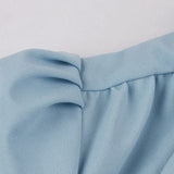 Tie Neck Button Up 50S Pinup Robes Women Vintage Pleated Swing Summer Blue Elegant Retro Ladies Dresses