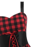 Red Black Plaid Vintage 50s Dress Women Lace Up Patchwork Sling Sexy A Line Party Gothic Ladies Elegant Retro Vestidos