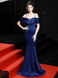 Navy Blue Formal Evening Dresses Mermaid Elegant Evening Dress Long Leaf edge Sling Prom Gowns Backless Robe De Soriee