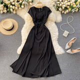 Chic Clothing Office Lady Vintage Elegant Dress Sexy Back Cut Out Satin Midi Dress With Slit