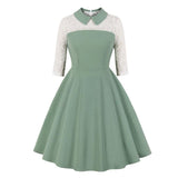 Light Green Peter Pan Collar A-Line Lace Sleeve Vintage Rockabilly Dresses Clothes Spring Summer Women Party Elegant Swing Dress