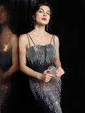 Slash Neck Sleeveless Shinning Sequin Sexy Mermaid Cocktail Dress Women Formal Full Length Stretch Slim Party Prom Gowns