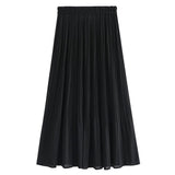 Summer Korean Casual Chiffon Midi Long Women White Pink Pleated A Line High Waist Mid-length Skirt