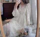 Korean Fashion Vintage Midi Dress Party Long Sleeve Sweet Y2k Dress Lace Design 2021 Autumn Evening Elegant Dress Women Casual