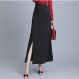 High Waist Solid Long Korean Office Wear Women Ladies Black Maxi Skirt Bottoms