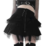 Japanese Harajuku Girls Summer Black Cake Skirt High Waist Lace UP Solid Sweet Lolita Mini Skirts Kawaii Y2k Girl Skater