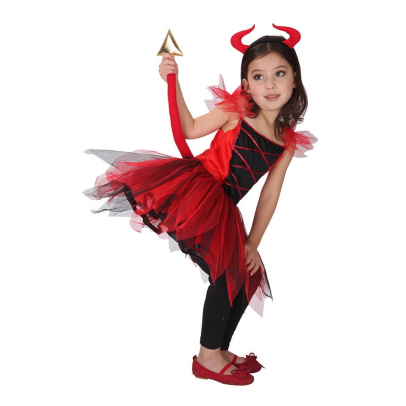 Kids Maleficent Evil Queen Girls Halloween Fancy Dress Costume Children Dress Up Red Gown Clothes Role-Playing Games