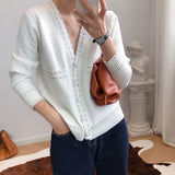 Women V-Neck Poncho Vintage Button Knit Cardigans Cropped Tops Coat Sweater