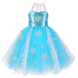 Sequins Elsa Princess Dresses for Girls Costumes Snow Queen Tutu Dress Long Girl Kids Dress Up Clothes for Halloween Birthday