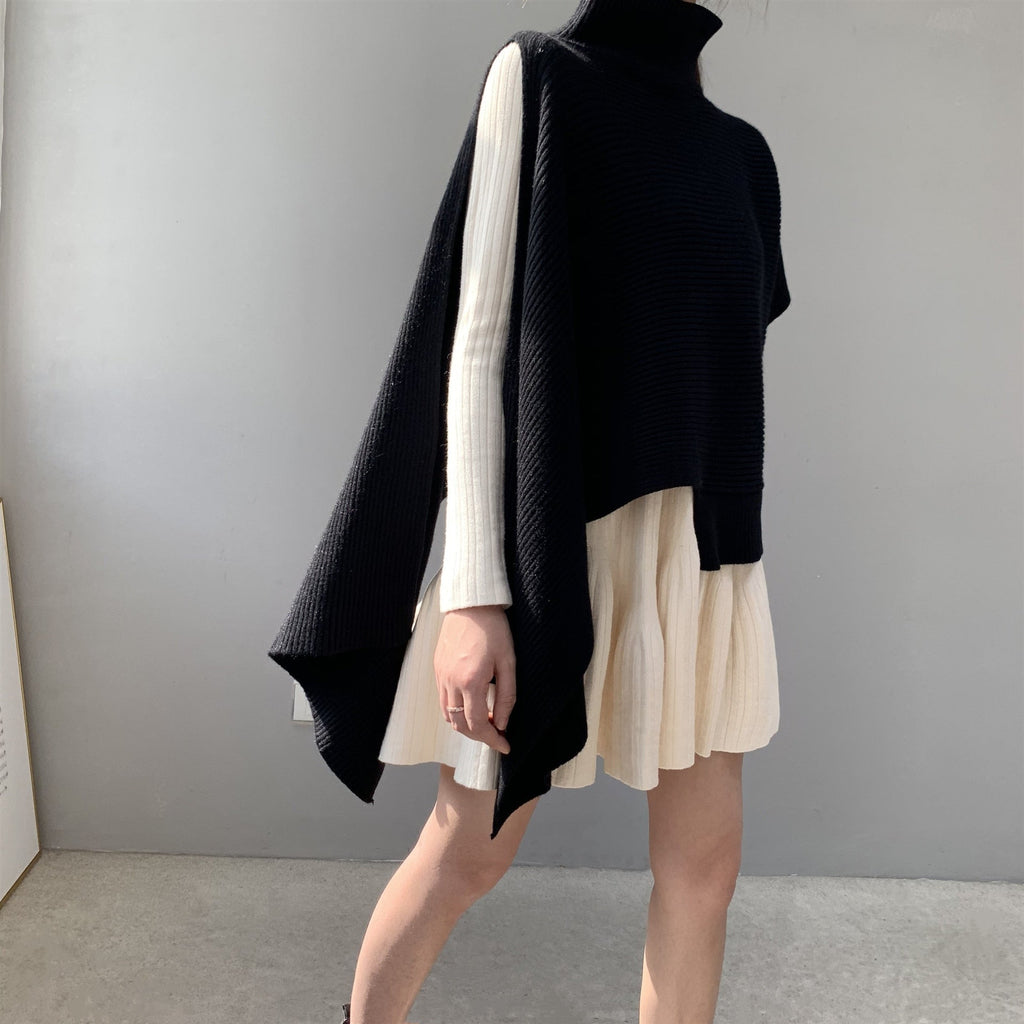 Winter Women Irregular Split Knit Sexy Solid Loose Sweater Cool Pullovers