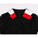 1950s Elegant Winter Black Red White Patchwork Robe Blazer Long Sleeve Office Wear Women Dresses