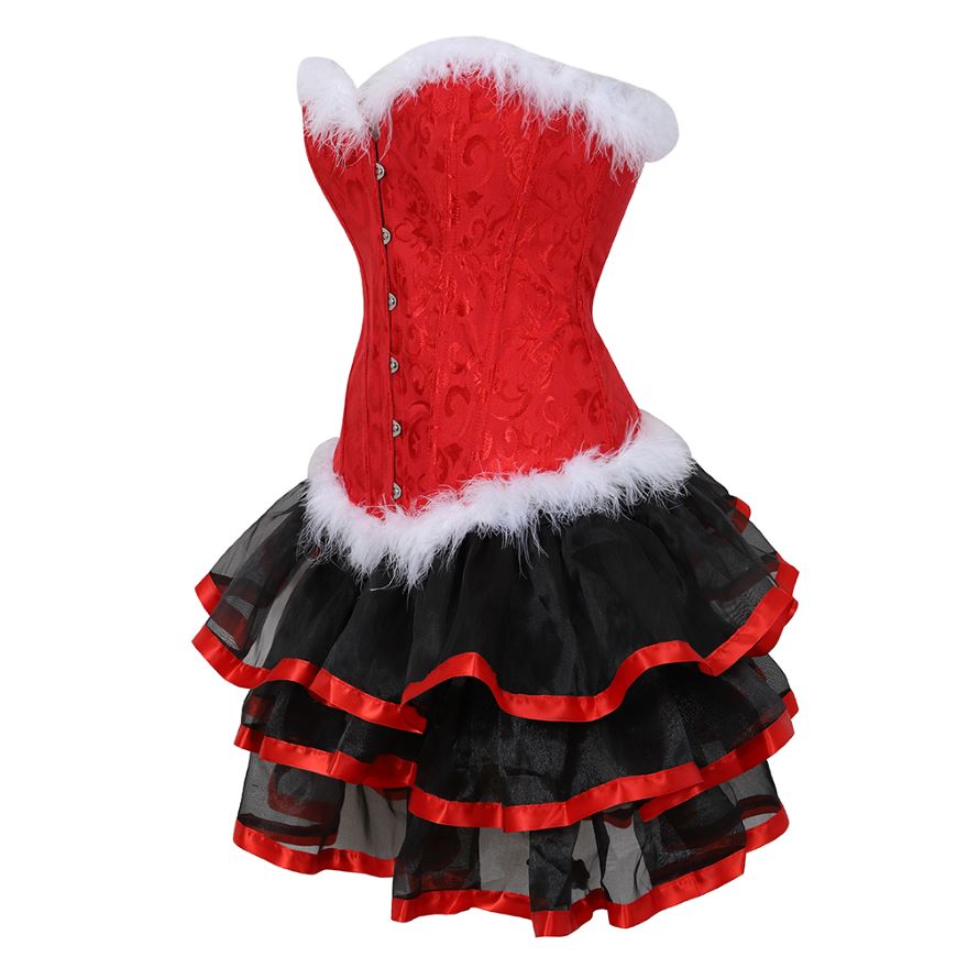 Women Lace up Overbust Corset Dress Bustier Lingerie Top and Skirt  Burlesque Halloween Costumes