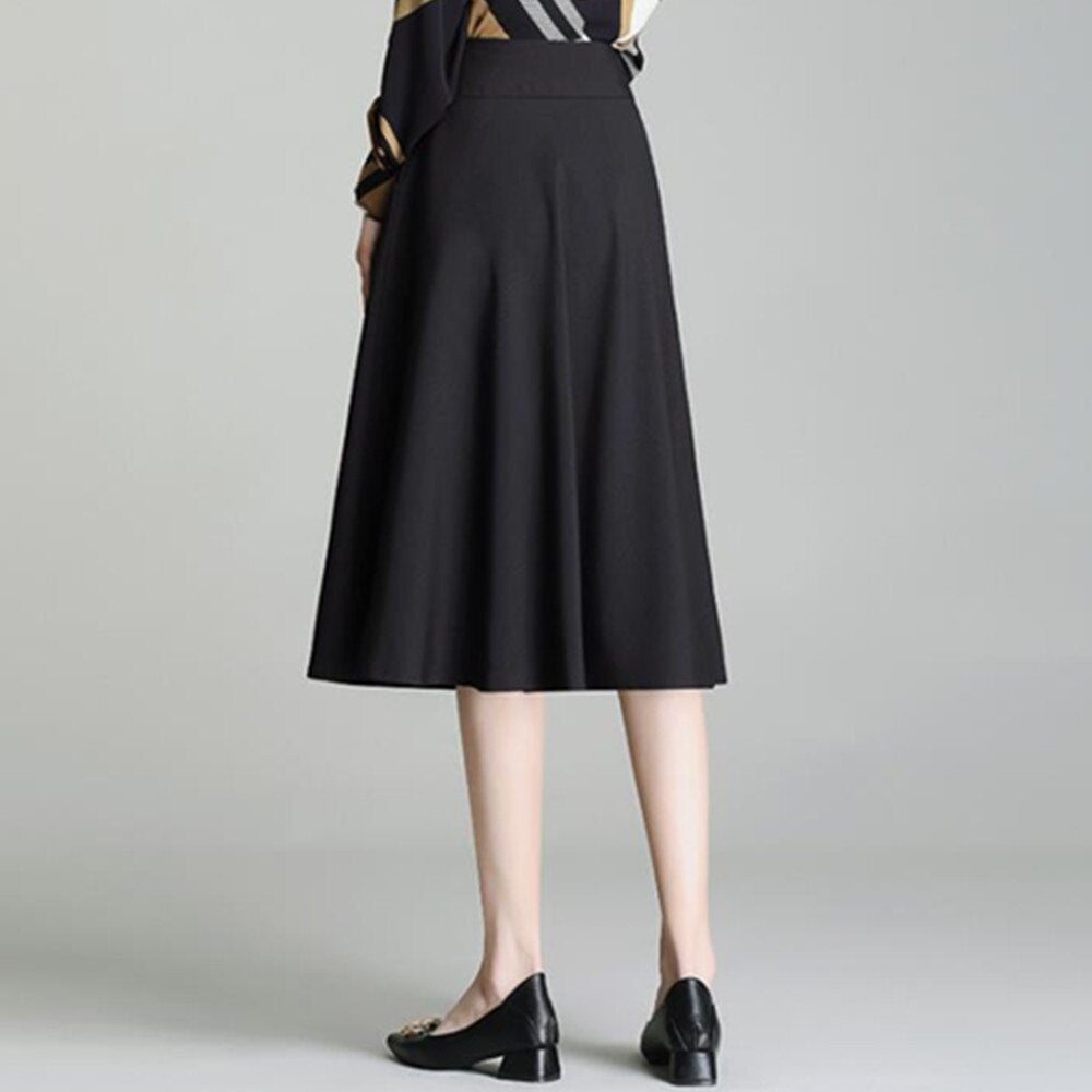 High Waist Elegant Vintage Long Women Big Hem Pleated Black Maxi Skirts