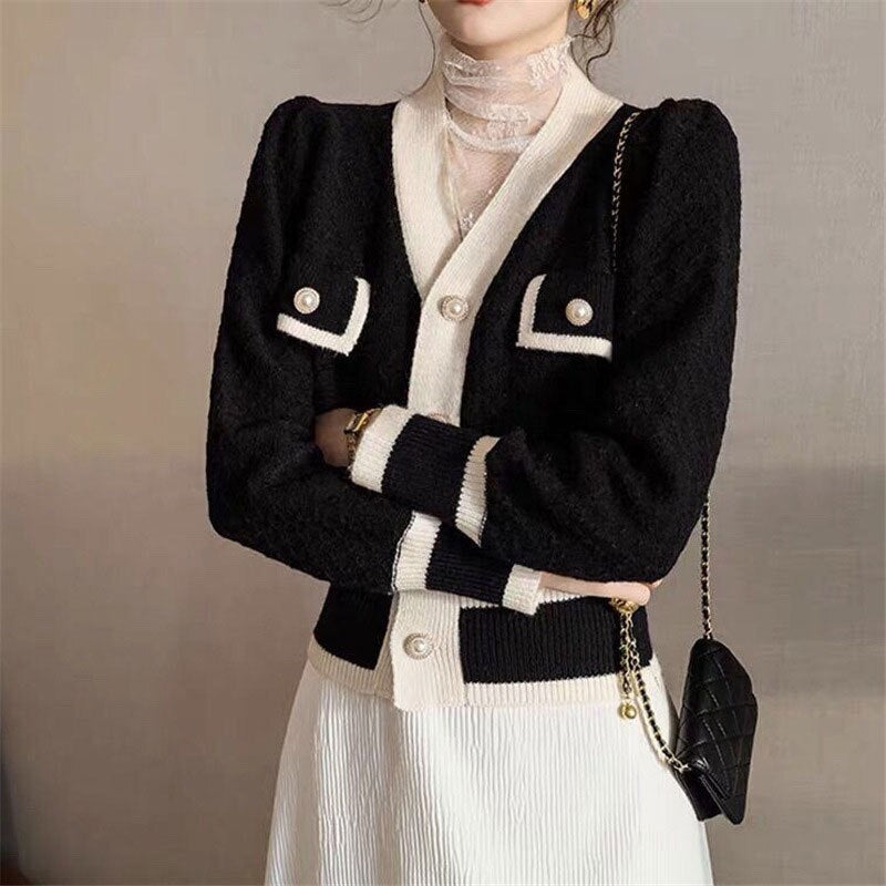 Autumn Women Single-breasted Elegant Cardigans Casual Vintage Knintted Sweater Coat Streetwear