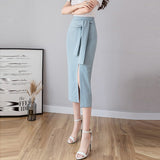 Women Summer High Waist Long Fashion Office Style Solid Color Furcal Ladies Elegant Pencil Skirt