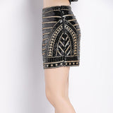 Vintage 1920s High Waist Geometric Striped Baroque Embroidery Beading Sequin Pencil Skirt