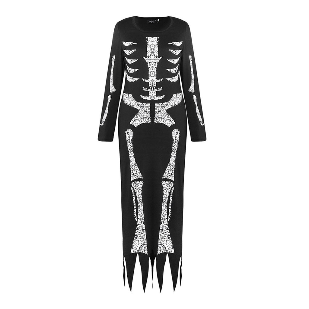Halloween Dress Women Cosplay Scary Costumes Long Sleeve Skeleton Print Irregular Hem Dress Halloween Costumes For Women Disfraz