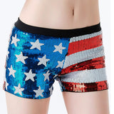 Sexy Club Dance Performance American US Flag Sequin Stars and Stripes Elastic Waist Stretchy Mini Women Summer Shorts