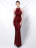 New Sliver Party Evening Dress Elegant Off Shoulder Long Sequin Evening Dress