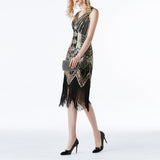 Womens's 1920S GATSBY Sequin V-neck Beaded Fringed Dress V-back Party Dresses Sexy Fringed Dress Sleeveless Gown