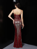 Slash Neck Sleeveless Shinning Sequin Sexy Mermaid Cocktail Dress Women Formal Full Length Stretch Slim Party Prom Gowns